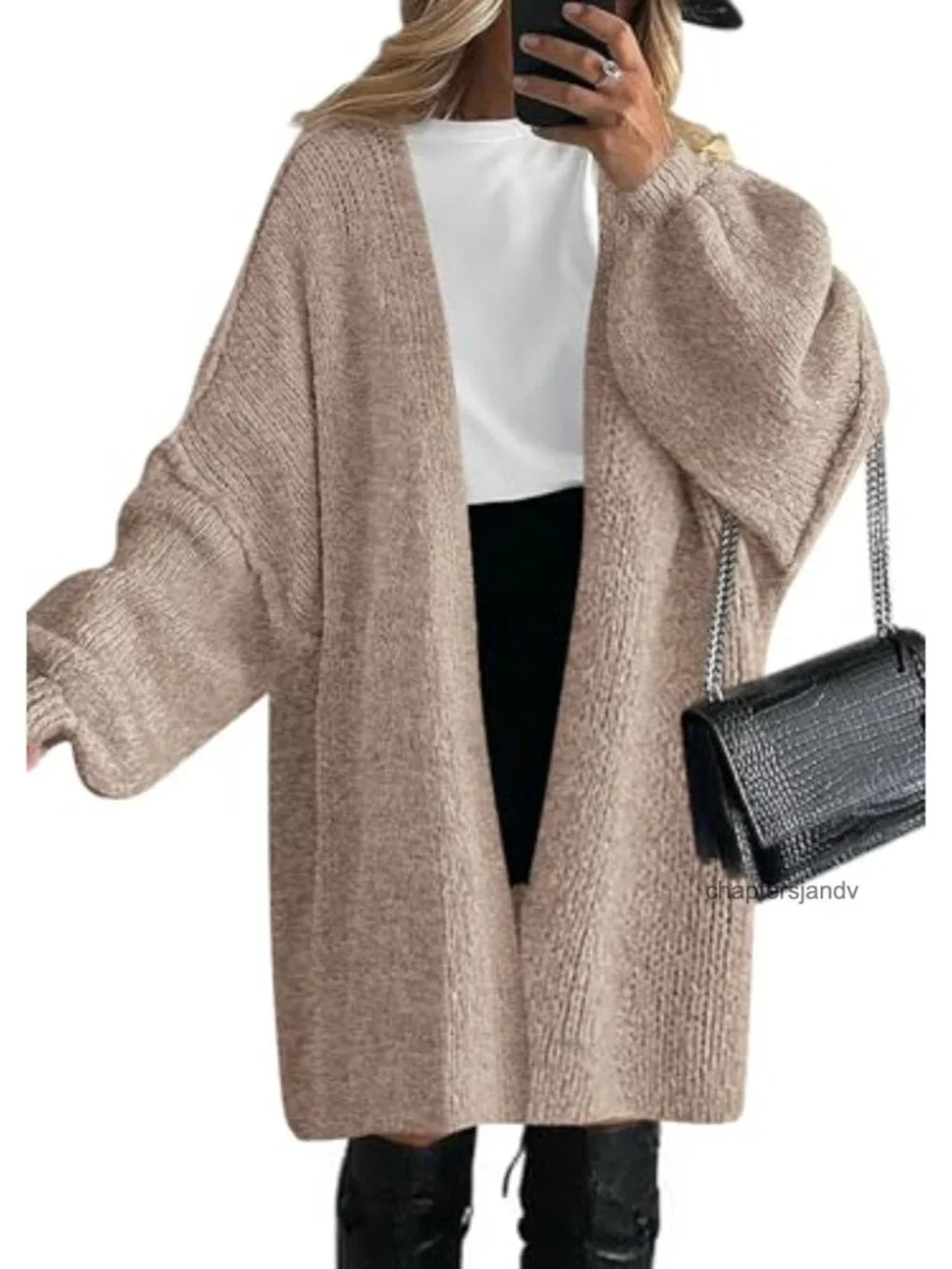Oversized Long Cardigan Sweater Knit Polyester Blend Open Front V-Neck